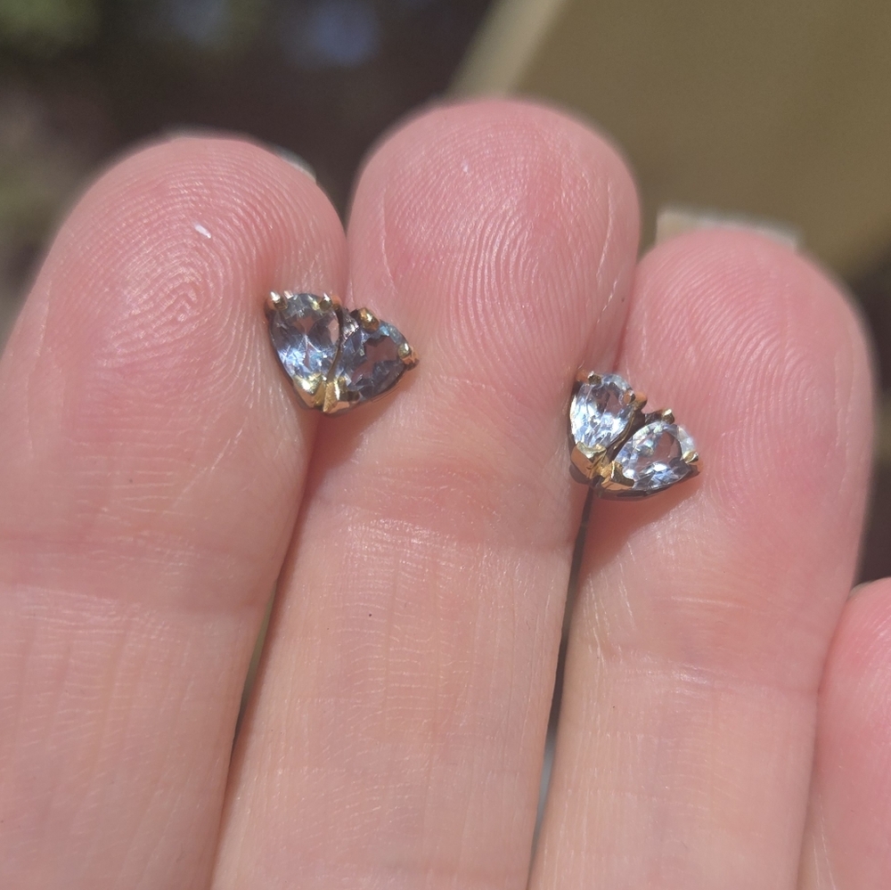 Blue Topaz Natural Sterling Rhodium & Gold Stud Earrings - Picture 6 of 9